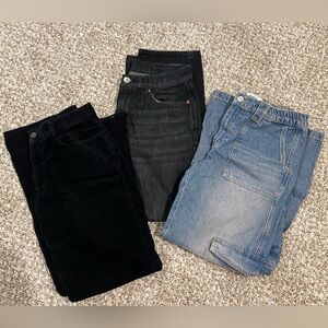 Bundle of 3 Women’s Pants Black CK Corduroy & American Eagle & BDG Cargo Jeans